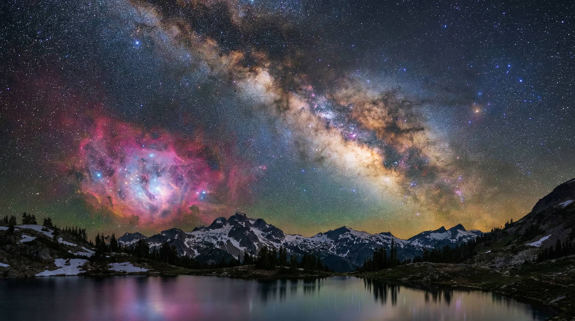 A nebula-inspired skyscape filled with vibrant cosmic clouds